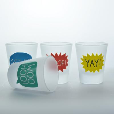 China High transparency we sell high quality products 1.5 oz white frosted shot glass with custom design for sale