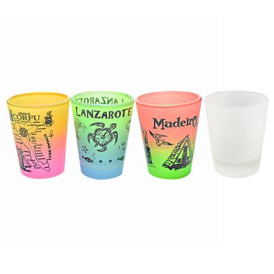 China Hot Shot Glasses Design Painted Gradient Color Souvenir 2oz Personalized Frosted Shot Glasses Custom Logo for sale