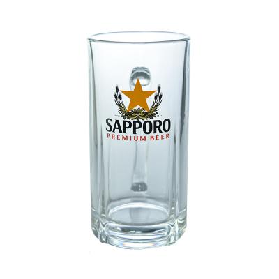 China Beer Glass Mug With Handle Promotion Crafts With Brand Logo Printed Custom Beer Glass Mug With Handle for sale