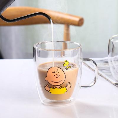 China High Sustainable Borosilicate Insulated Double Wall Coffee Glasses Thermal Insulation Double Wall Glass Coffee Mug With Handle for sale