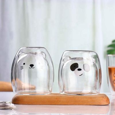 China Bear Viable Heat Resistant Clear Double Wall Clear Glass Cup Espresso Double Layer Glass Cup for sale