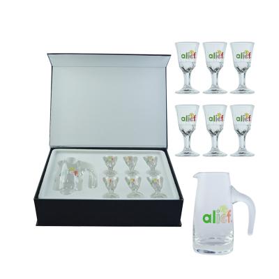 China Viable Hot Selling Transparent Wine Pitcher Gift Box Set Borosilicate Glassware Custom Logo Glass Jug And Cups for sale