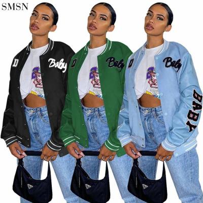 China Autumn Woman Clothing Letter Print Breathable Baseball Jacket Winter Blazer Outer Jackets For Women 2021 for sale