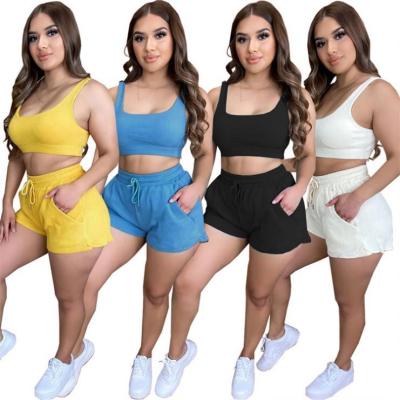 China WINNE Solid Color Workout Wear Wholesale Two Piece Anti-pilling Shorts Sets Women Lounge Sets 2021 For Women for sale