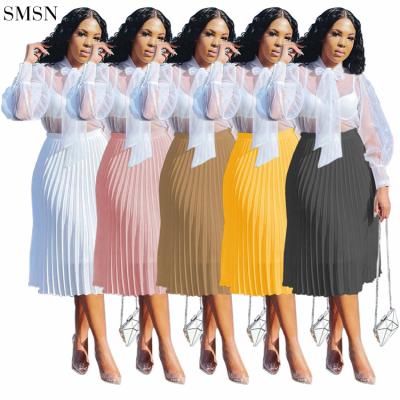 China Newest Design Anti-Static Women's Casual Skirt Solid Color Soft Chiffon Pleated Skirt for sale