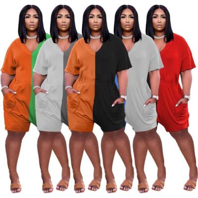 China Summer anti-static women's clothing v-neck patchwork plus size shorts women's one-piece overalls and rompers 2021 for sale