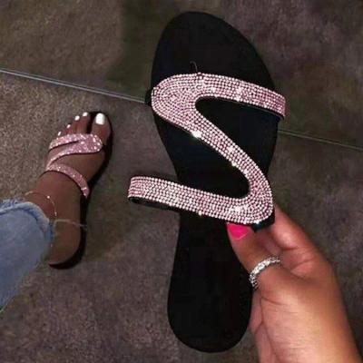 China Solid Color Wholesale Design Fashion New Arrivals Trend FASHIONWINNIE High Quality Rhinestone Slippers For Women for sale