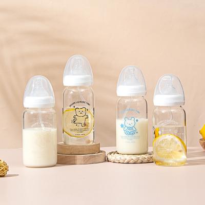 China Middle Bear 330ML Latex Baby Naughty Glass Milk Bottle Free Promotional Gifts Glass Water Bottle Creative Customized Portable Feeding Bottle for sale