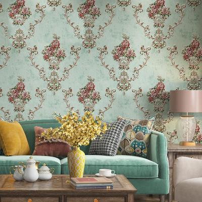 China American Retro Rose Farmhouse Wallpaper Hotel Bedroom Decorative Rustic Dark Green Background Wall Covering Vinyl for sale