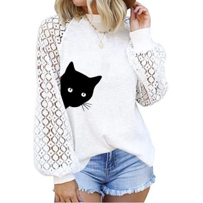 China Anti-pilling Women's Blouses Cat Flared Sleeves Mesh Fashion Design Loose Soild Color Summer Shirt Ladies' Blouses for sale