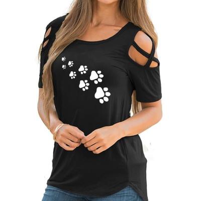 China New Fashion Dog Paw Letters Print Bandage Off Shoulder Breathable T Shirt For Women T-shirt Plus Size Tops Harajuku Female Femme Tee for sale