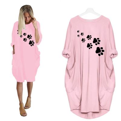 China Anti-Static Dress Pocket Dresses Size 3XL 4XL 5XL Women Summer Big Dog Paw T-shirt Dress For Women With Pocket Letter Printing for sale