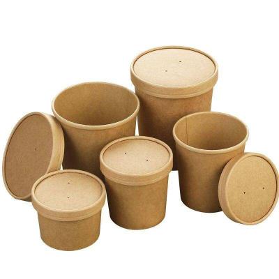 China Brown Packaging Custom Disposable Biodegradable Paper Soup Cups Biodegradable Paper Soup Cup White Bowl With Lid for sale