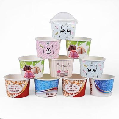 China 5oz 6oz 8oz 16oz Eco Friendly Biodegradable Ice Cream Paper Cup Disposable Ice Cream Cup Packaging With Dome Lid Custom Ice Cream Cups for sale