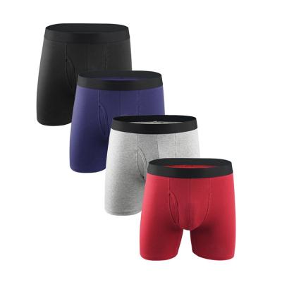 China Antibacterial Factory Directly Wholesale Plus Size Cotton Men's Long Leg Boxer Fly Open Underwear for sale