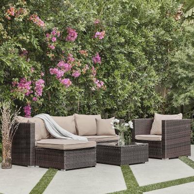 China Modern Rattan Furniture Set 6 PCS PE Wicker Cushioned Lawn Sofa Garden Outdoor Patio for sale