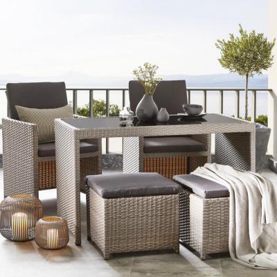 China Wholesale Outdoor Space Saving Patio Garden Furniture Tempered Glass Dining Table and Chair PE Wicker Table Top for sale