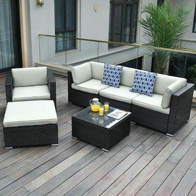 China Weather Outdoor Furniture Outdoor Patio Sofa Set Rattan Wicker Furniture Cushioned 6 Piece Black for sale