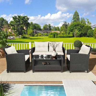 China Modern 4 Pcs Patio Sofa Set Outdoor PE Rattan Wicker Sectional Furniture Outside Couch for sale