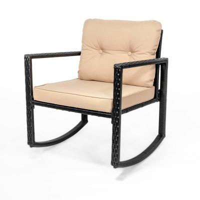 China Modern 3 PC Furniture Rocker Rattan Wicker Table Chair Sofa Cushioned Patio Outdoor for sale