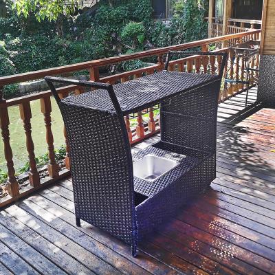 China Hot Selling Outdoor Furniture Weather Rattan Wicker Portable Rolling Serving Bar Cart for sale