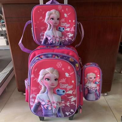 China Waterproof 3D Cartoon Car School Bags Kids Wheels School Trolley Backpacks Rolled Rucksack Kids School Bags for sale