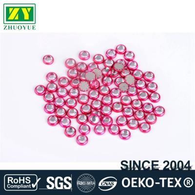 China Pink Color Rimmed Rhinestones Glass / Alloy Material 12 - 14 Facets for sale