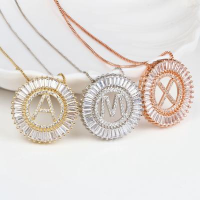 China Cute Square Gold Plated Copper White Zirconium T Pendant Necklace With Round Letters for sale