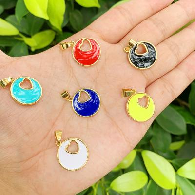 China Heart Pattern Neo-Gothic Circular Enamel Pendant For Jewelry Making Neon Color Enamel Pendant Accessories for sale