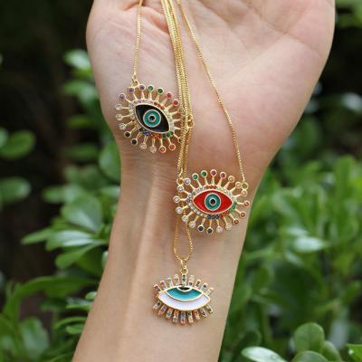 China Hiphop Fashion Heart Evil Eyes Outside Colorful Zircon Enamel Round Collar Fit Necklace Pendant Pendant for sale