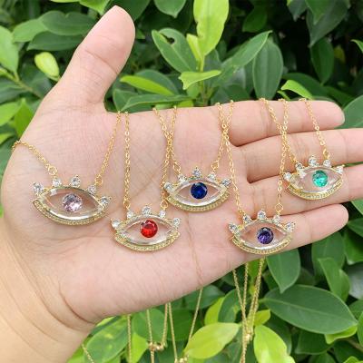 China New FASHIONABLE Style Eyes Shape Brass Glass/CZ Pendant Accessories Fine Chain Necklace Fit For Women Girl for sale