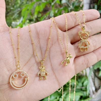 China FASHIONABLE Tasty Mini CZ Micro Pave Charm Necklace Women Gold Jewelry Cute Bear Pendant Chain Necklace for sale