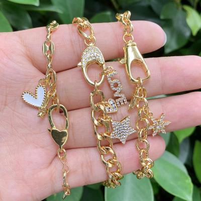 China Hip Hop Jewelry Cute Fashion Love Heart Charm Gold Plated Link Chain Zircon Bracelet Women for sale