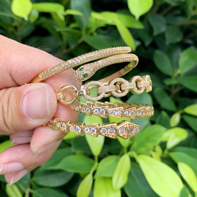 China Cute Stylish Minimalist Snake Pattern Zircon Bangle 18K Gold Plated Bracelet For Party Wedding Jewelry for sale