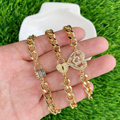 China Ethnic Heart Lock Shape Zircon Bracelet Accessories 18K Multicolor Pendant Gold Plated Bracelet for sale