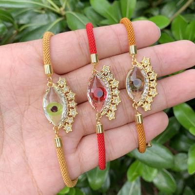 China Fashion CLASSIC Handmade Women Colorful Glass Beaded Bracelet With Turkish Eye Charm Adjustable Bracelet for sale