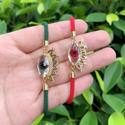 China Pretty Zircon Glass Eye Jewelry Accessories Handmade Weaving Cord Cute Delicate Pendant Adjustable Bracelet String for sale