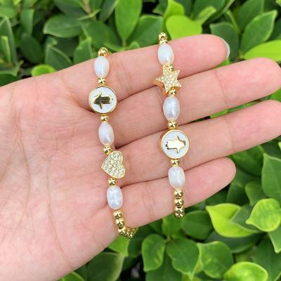 China Popular Cute/Palm 18K Gold Plated Star Shape Bangle Freshwater Pearl Bead Charm Bracelet Bangle for sale