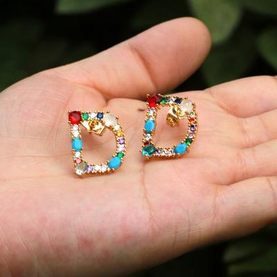 China BOHEMIA Copper Plated Letters Colorful Zircon Set Micro Earrings Shape Earrings Gift DIY Jewelry for sale