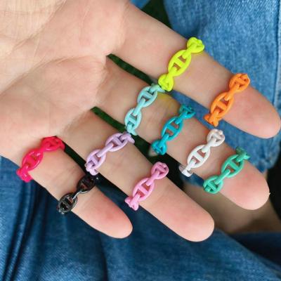 China Ethnic Cavity Out Ring Rainbow Colorful Neon Jewelry Finger Hog Nose Enamel Wholesale Ring For Sunmmer for sale