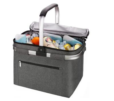 China Waterproof Insulated Picnic Cooler For Picnic 2 Folding Basket Cooler Insulated Strong Aluminum Frame Market Basket for sale