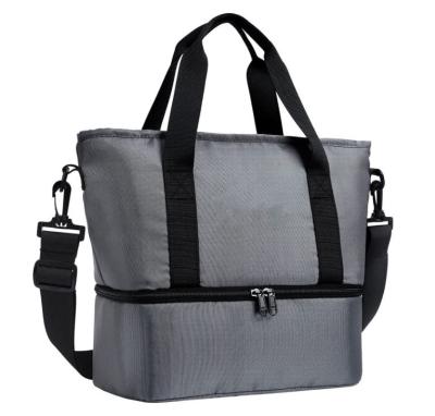 China Waterproof Lunch Boxes Tote Large Gray Lunch Bags Waterproof Thermal Lunch Box Cooler with Shoulder Strap&Pockets for Office Work for sale