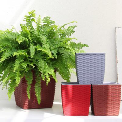 China Modern Square Rattan Flowerpot Water-absorbent Plastic Flowerpot Weaving Indoor Balcony Planting Pot for sale