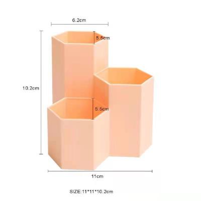 China Store Up Student Creative Desktop Container Pen Stationery Desktop Storage Box Cosmetics Hexagonal Pen Container for sale