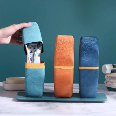 China Sustainable Portable Toothbrush Case Personal Care Wash Travel Storage Plastic Toothpaste Holder And Cup for sale