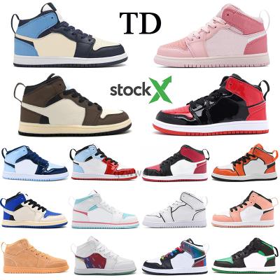 China 2021 Newest PU Children's Sneakers 1 TD High Sneakers Baby Kids Toddler 1s Fragments Children Retros Size EUR 22-37 Fashion for sale