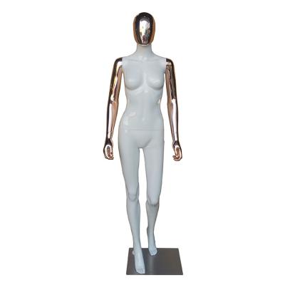 China Wholesale Eco-friendly Egg Head No Wig Stand Luxury Shiny Gold Metal Plating White Female Mannequins for sale