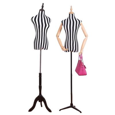 China Free Sample Eco - Friendly Striped Stand Up Upper Body Women Female Torso Mannequin With Wooden Arms for sale