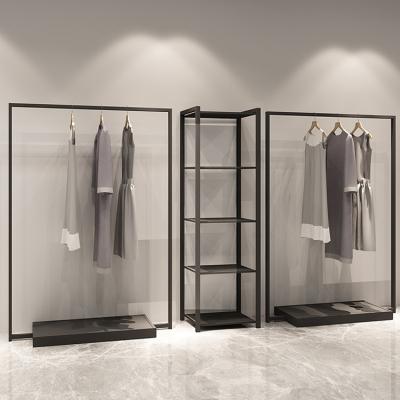 China Fashion Display Clothes Store Black Coating Metal Fabric Hanging Display Racks Stand Up Retail Clothing Rack for sale