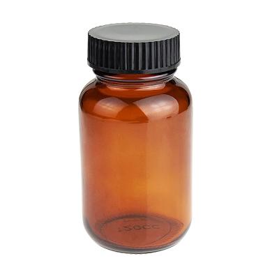 China 60cc 100cc 120cc 150cc 200cc 400cc 500cc 45-400 Medicine Lid Wide Mouth Amber Pill Round Glass Packer Bottles for sale